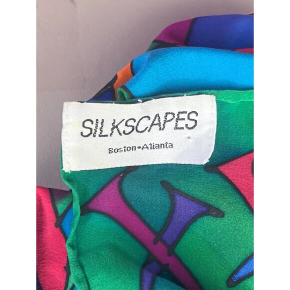 90s Silkscapes Hand Painted Rectangle Silk Golf Scarf Light Bright Tee Ball NEW - Picture 5 of 6